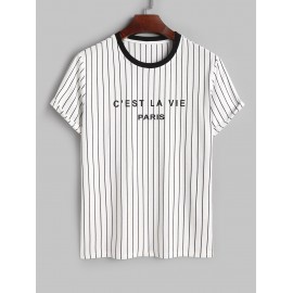 C'EST LA VIE PARIS Striped Pattern Short Sleeves T-shirt