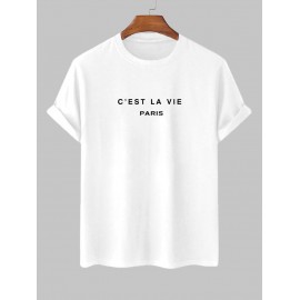 Men's Short Sleeve Crew Neck C'EST LA VIE PARIS Letter Printed Casual Summer T-shirt