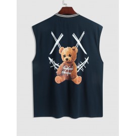 Rib Collar Smile Face Cartoon Bear Sleeveless T Shirt Summer Tank Top