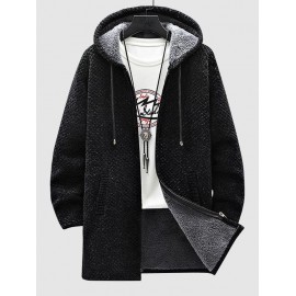 Zip Fly Fleece-lined Hooded Long Jacket