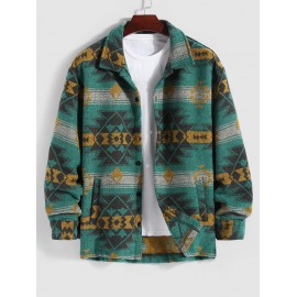 Men's Ethnic Aztec Printed Button Front Slant Pocket Woolen Jacket