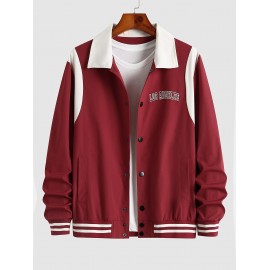 Men's Daily Snap Button Letter LOS ANGELES Printed Colorblock Stripes Panel Baseball Varsity Jacket