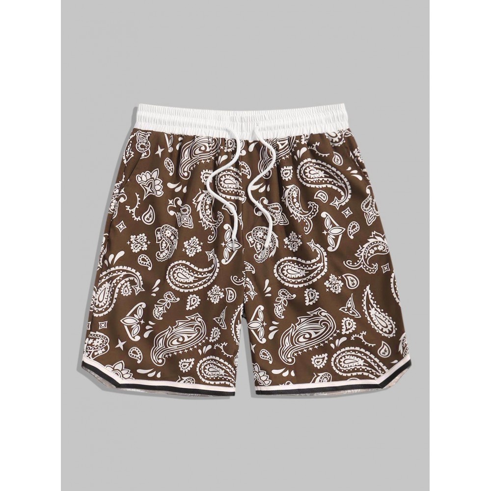 Men's Vintage Ethnic Paisley Floral Print Drawstring Summer Beach Vacation Shorts Men's Vintage Ethnic Paisley Floral Print Drawstring Summer Beach Vacation Shorts