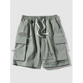 Streetwear Drawstring Letter Print Pocket Cargo Shorts