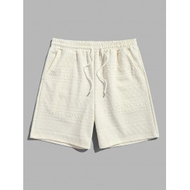 Geometric Retro Jacquard Textured Drawstring Shorts