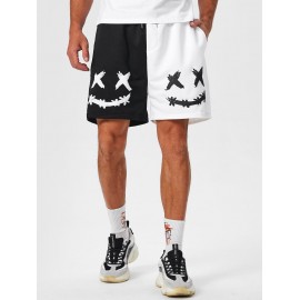 Two Tone Color Smile Face Printed Sport Shorts