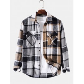 Plaid Patchwork Pocket Flannel Shirt