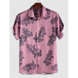 ZAFUL Leaves And Flowers Printed Turndown Collar ShirtLight Purple